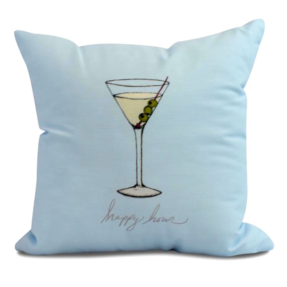 E by Design Martini Glass Happy Hour Geometric Print Indoor/Outdoor Pillow